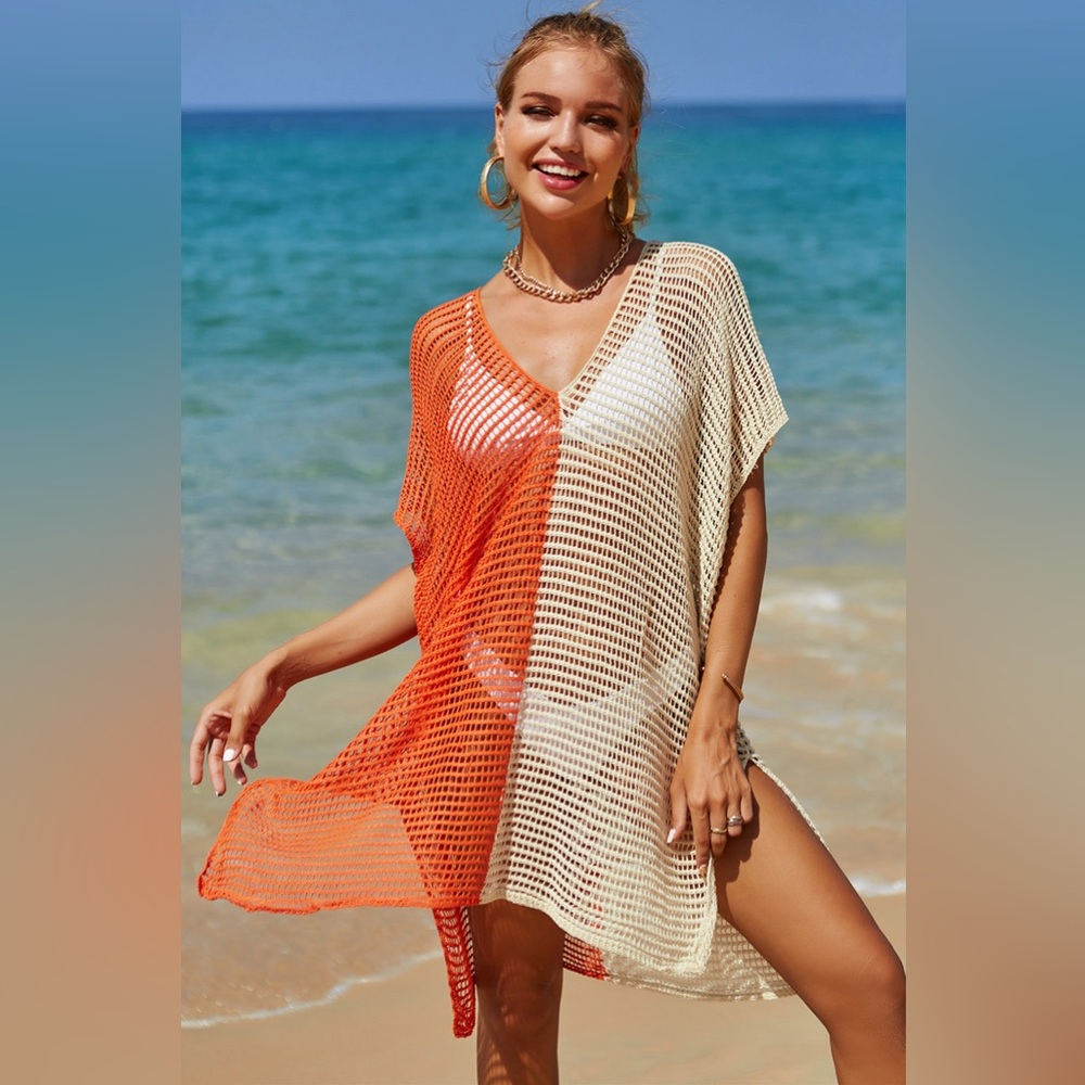 Openwork Contrast Slit Knit Cover Up onesize - Picture 13 of 16